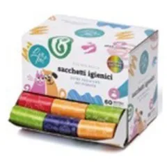 PRÉSENTOIR DE SACCHETS HYGIÉNIQUES DE 60 ROULEAUX COULEURS ASS.