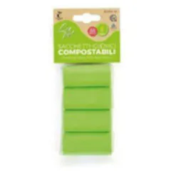 SACS HYGIÉNIQUES VERTS COMPOSTABLES 4 ROULEAUX 4X15PCS